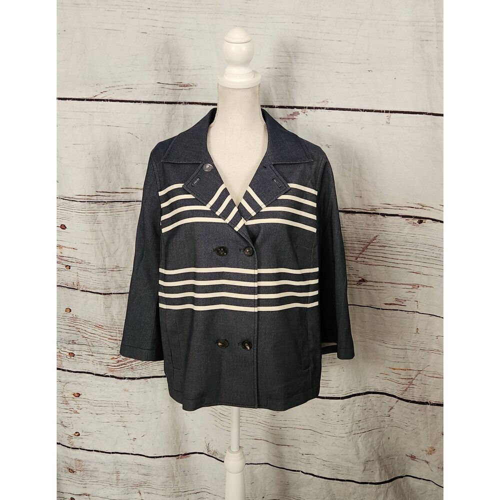 ST. JOHN Double Breasted Striped Swing Jacket Size Medium‎